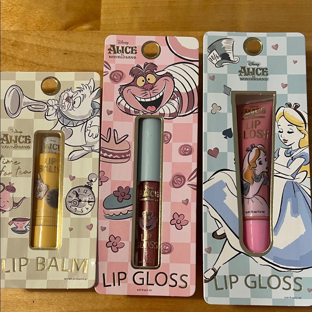 Disney Alice in Wonderland Lip Gloss and Balm Trio - Pink, Blue, Yellow